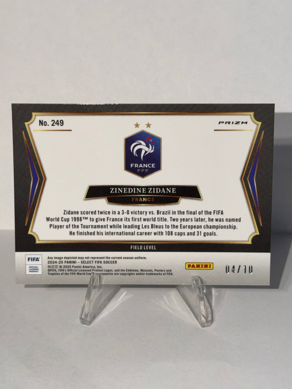 2024-25 Panini Select FIFA Zinedine Zidane Gold Prizm /10 #249 France