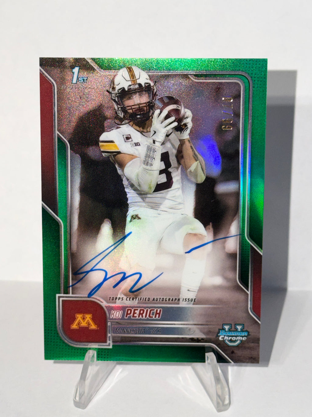 2025 Topps Bowman University Chrome Football Koi Perich 1st Bowman Green On-Card Autograph /99